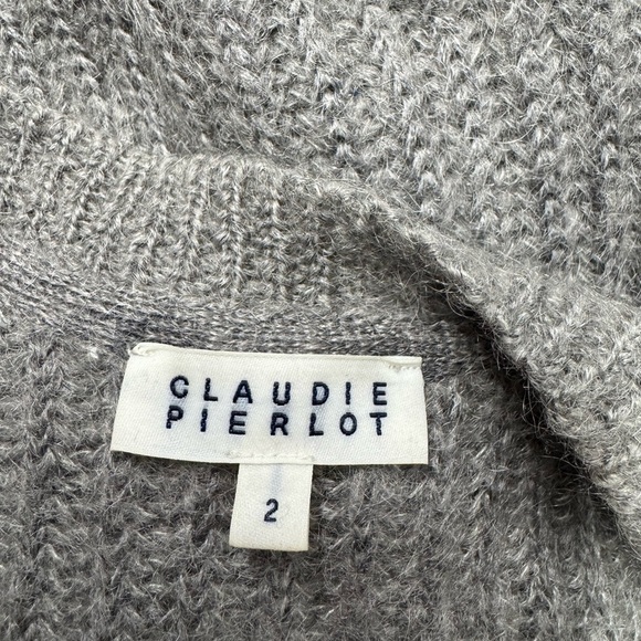 CLAUDIE PIERLOT Mohair Wool Button-Up Cardigan Gray 2 - Picture 8 of 9